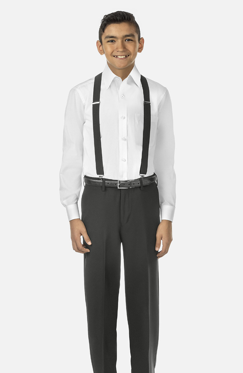 White dress cheap shirt with suspenders