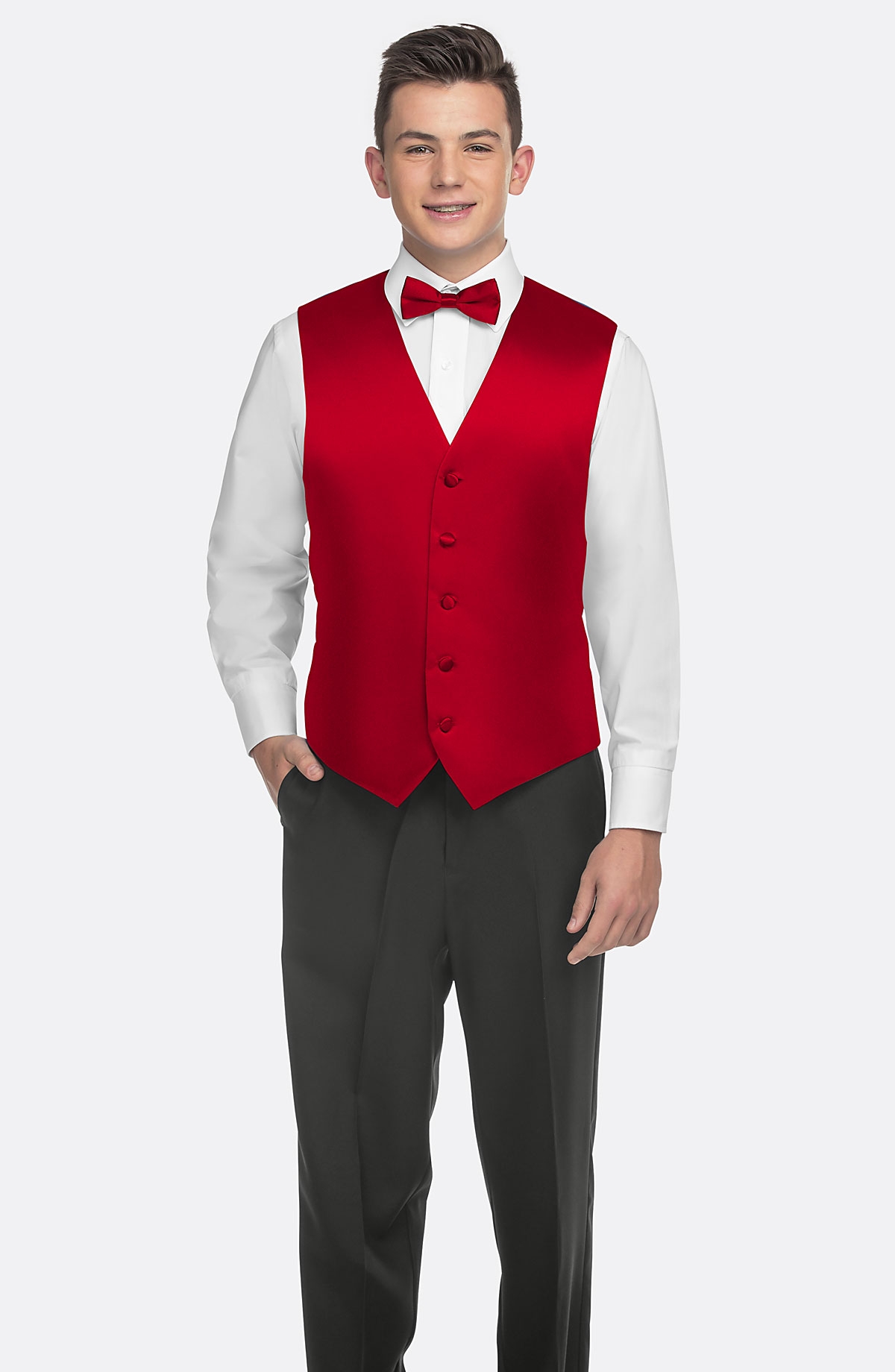 White shirt cheap red vest