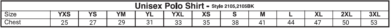 Polo Size Chart